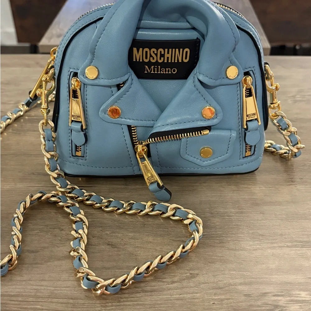 Moschino Blue Mini Biker Jacket Bag - Picture 2 of 11